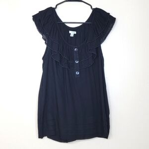 Anthropologie Odille Ruffle Lace Black Top Size Large